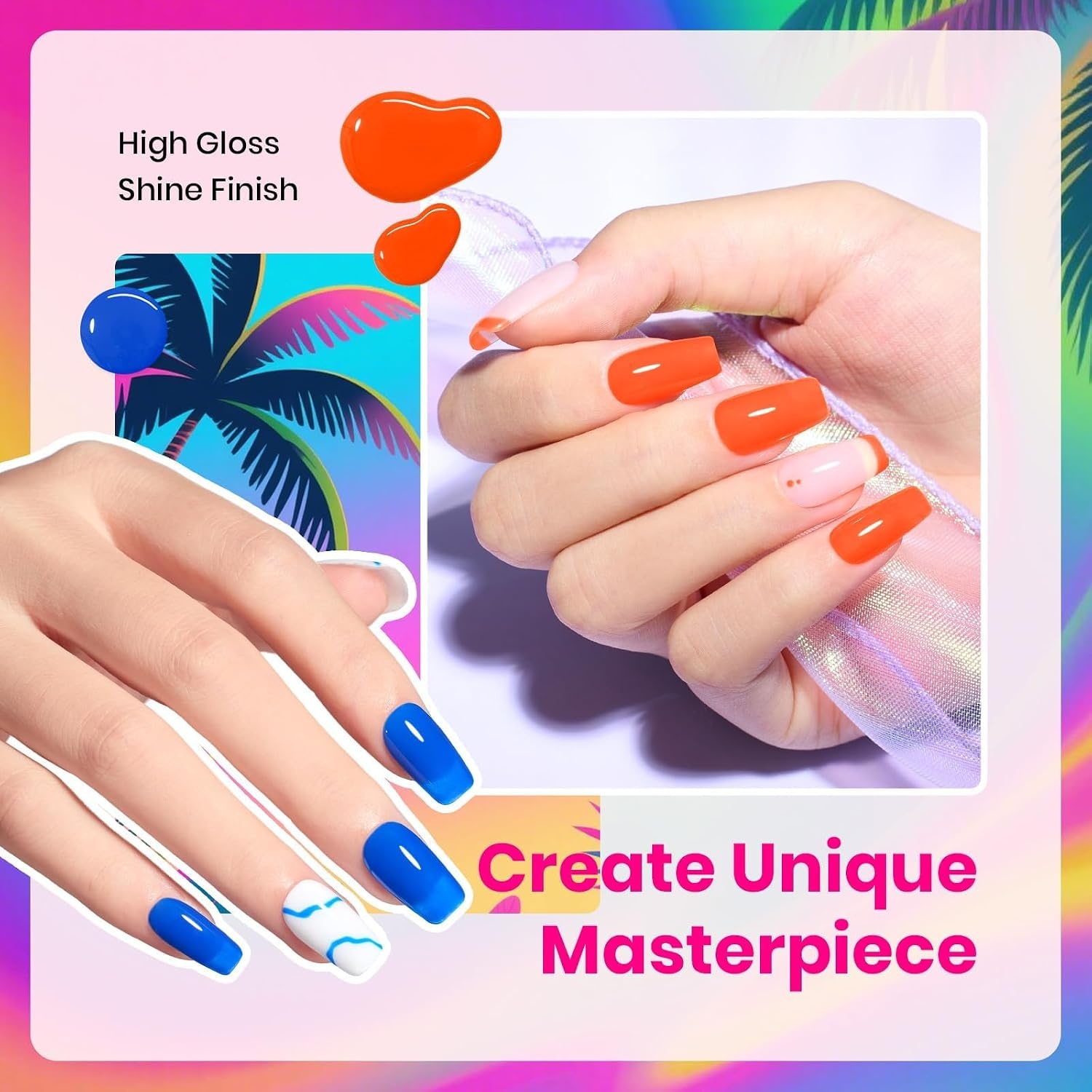 image:imageBeetles Neon Gel Polish Set  6 Colors HEMAFree 15ML Same Color Bottle Pink Green Coral Purple Blue Neon Gel Nail Polish Set Soak Off UV Lamp Bright Rainbow Summer Nails Art Professional SalonTropical Mood