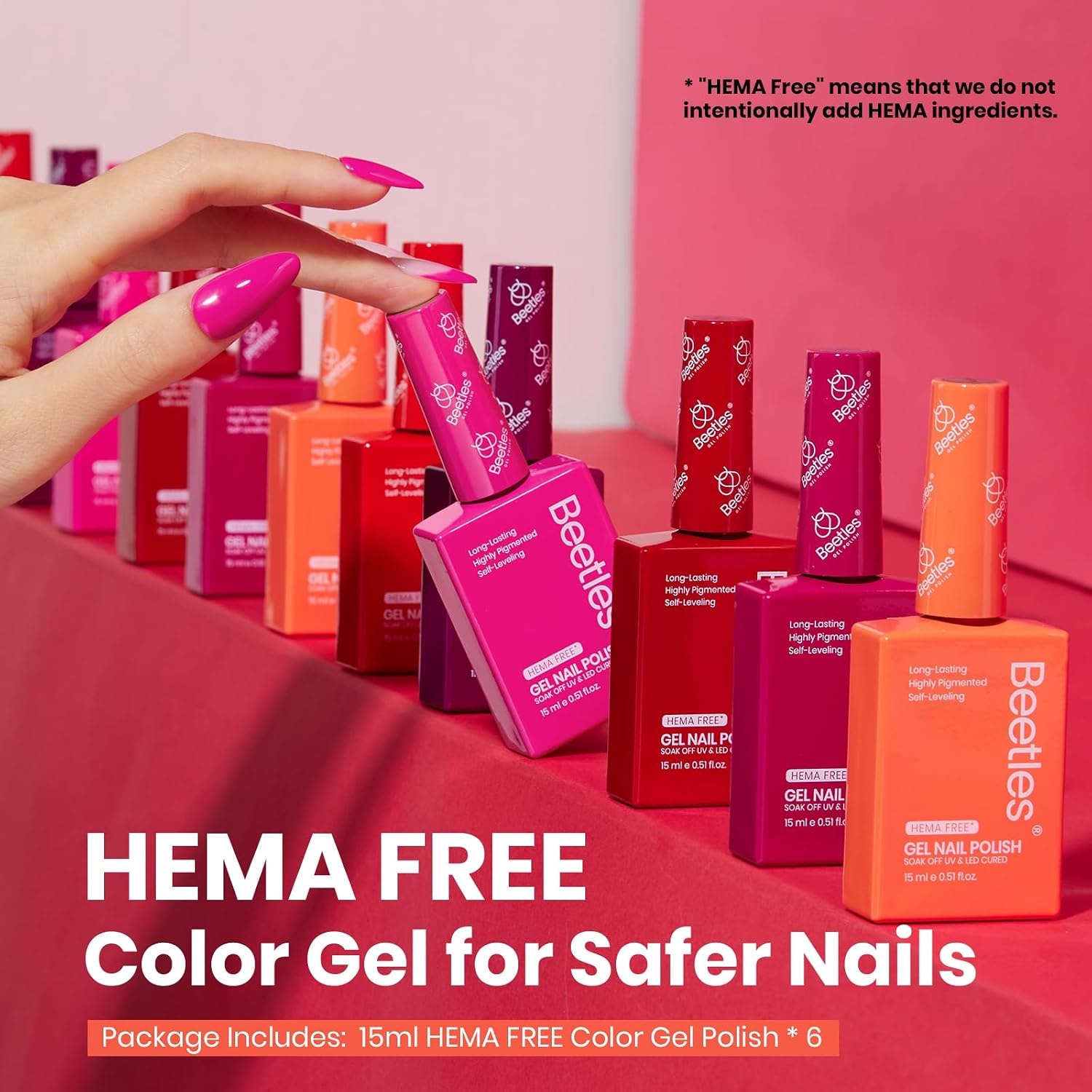 image:imageBeetles Neon Gel Polish Set  6 Colors HEMAFree 15ML Same Color Bottle Pink Green Coral Purple Blue Neon Gel Nail Polish Set Soak Off UV Lamp Bright Rainbow Summer Nails Art Professional SalonFiery Passion