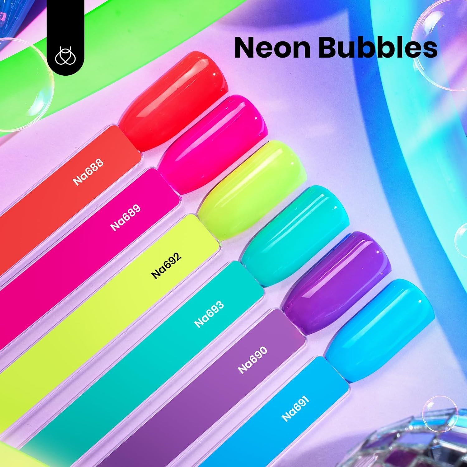 image:imageBeetles Neon Gel Polish Set  6 Colors HEMAFree 15ML Same Color Bottle Pink Green Coral Purple Blue Neon Gel Nail Polish Set Soak Off UV Lamp Bright Rainbow Summer Nails Art Professional SalonNeon Bubbles
