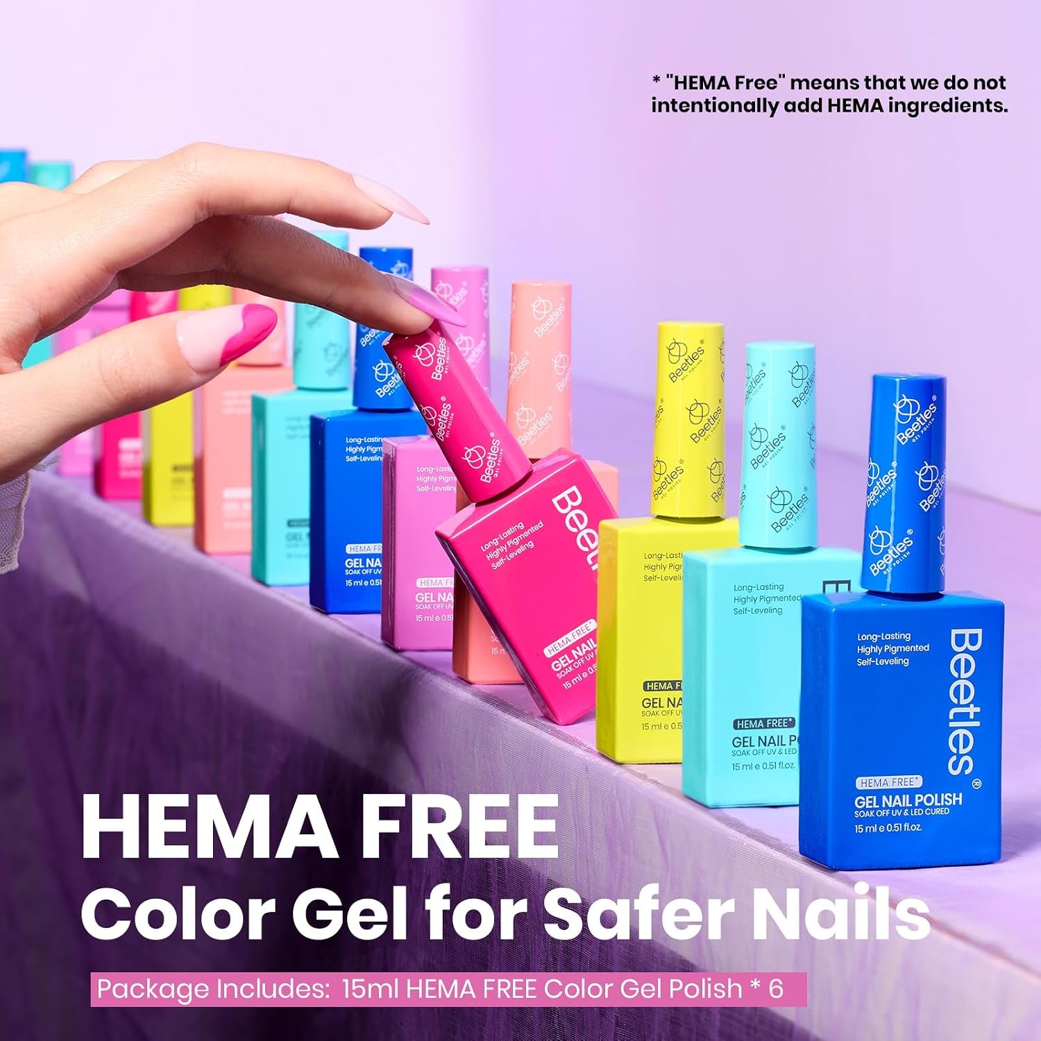 image:imageBeetles Neon Gel Polish Set  6 Colors HEMAFree 15ML Same Color Bottle Pink Green Coral Purple Blue Neon Gel Nail Polish Set Soak Off UV Lamp Bright Rainbow Summer Nails Art Professional SalonNeon Bubbles
