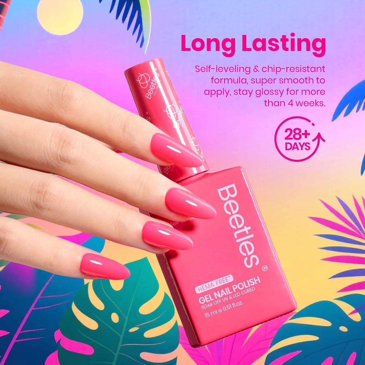image:imageBeetles Neon Gel Polish Set  6 Colors HEMAFree 15ML Same Color Bottle Pink Green Coral Purple Blue Neon Gel Nail Polish Set Soak Off UV Lamp Bright Rainbow Summer Nails Art Professional SalonTropical Mood