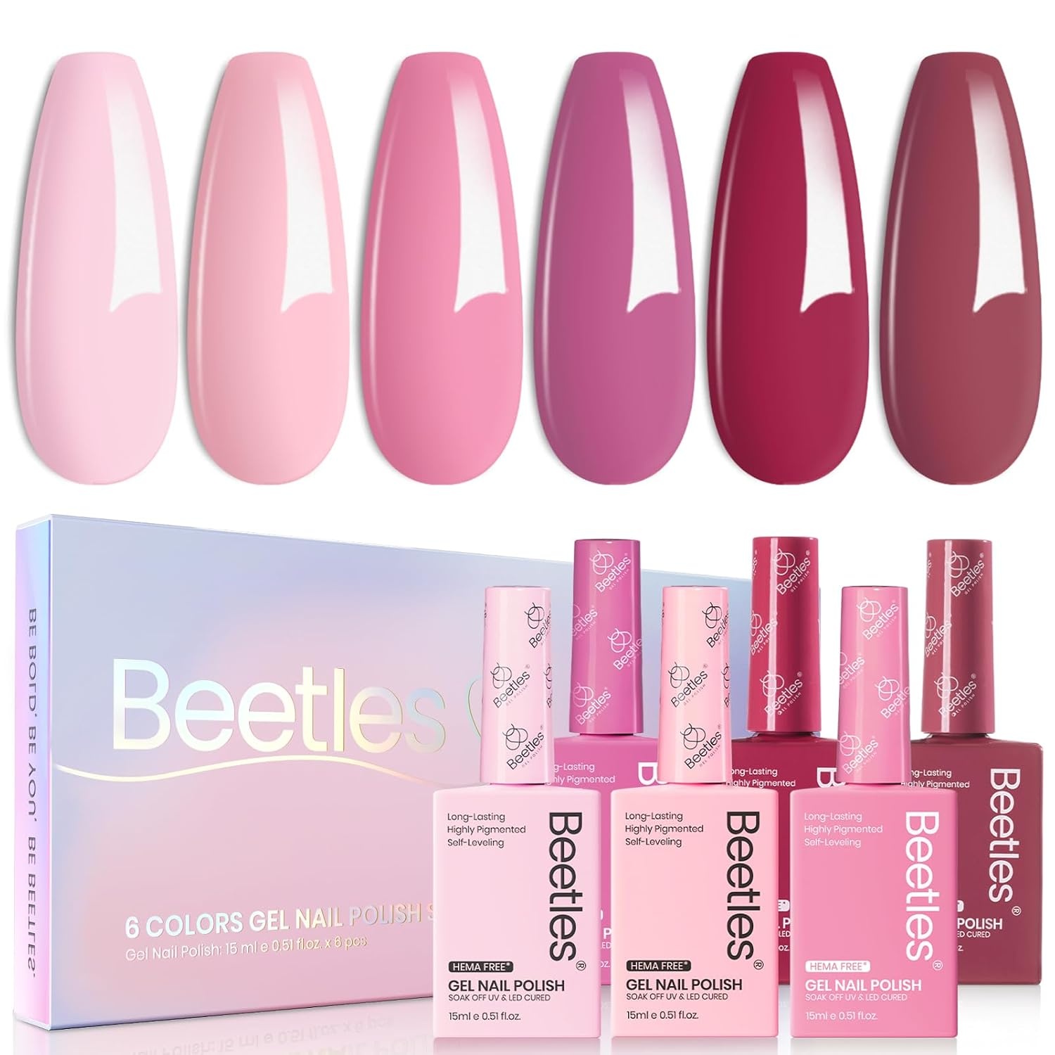 image:imageBeetles Neon Gel Polish Set  6 Colors HEMAFree 15ML Same Color Bottle Pink Green Coral Purple Blue Neon Gel Nail Polish Set Soak Off UV Lamp Bright Rainbow Summer Nails Art Professional SalonRomantic Blush