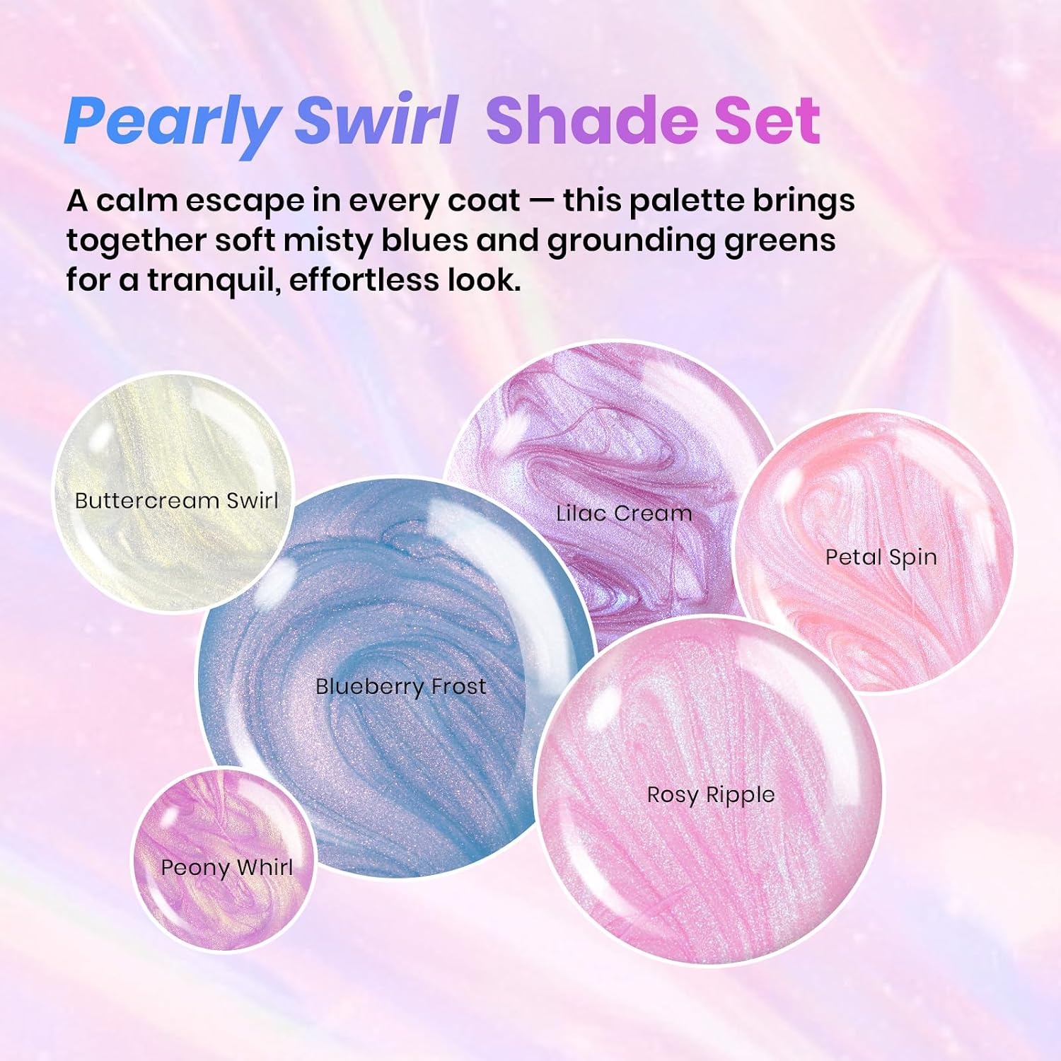 image:imageBeetles Neon Gel Polish Set  6 Colors HEMAFree 15ML Same Color Bottle Pink Green Coral Purple Blue Neon Gel Nail Polish Set Soak Off UV Lamp Bright Rainbow Summer Nails Art Professional SalonPearly Swirl Shade Set