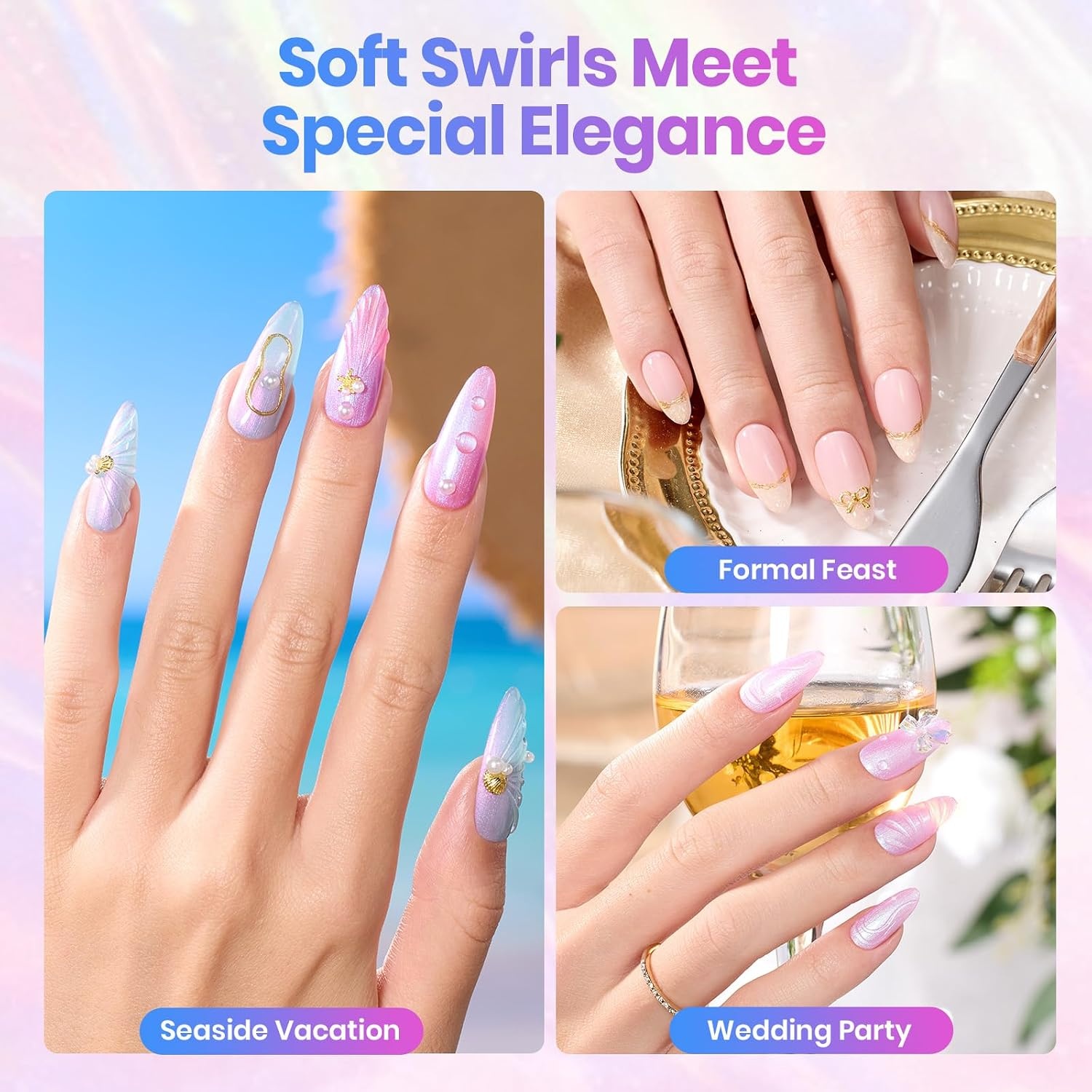 image:imageBeetles Neon Gel Polish Set  6 Colors HEMAFree 15ML Same Color Bottle Pink Green Coral Purple Blue Neon Gel Nail Polish Set Soak Off UV Lamp Bright Rainbow Summer Nails Art Professional SalonPearly Swirl Shade Set