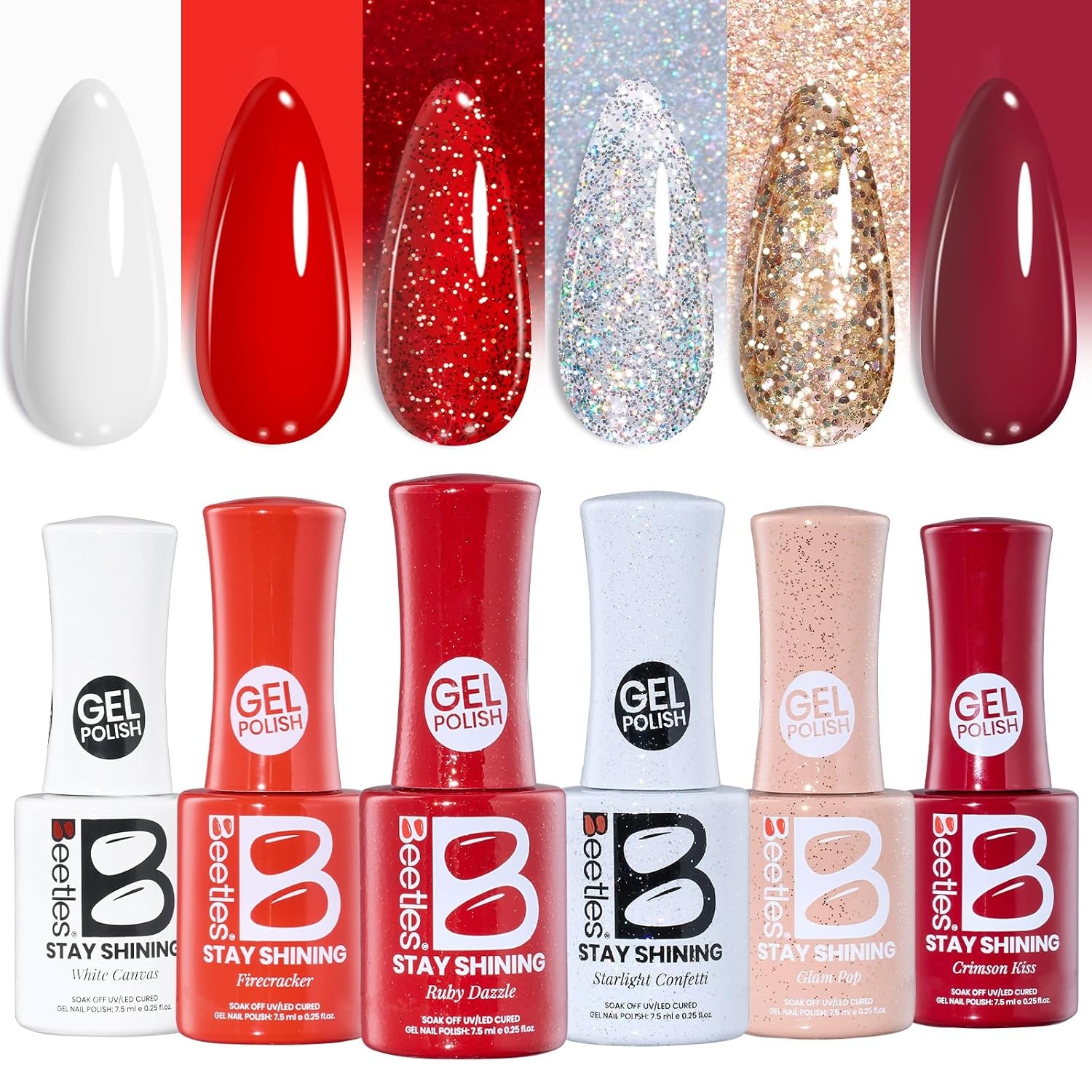 image:imageBeetles Neon Gel Polish Set  6 Colors HEMAFree 15ML Same Color Bottle Pink Green Coral Purple Blue Neon Gel Nail Polish Set Soak Off UV Lamp Bright Rainbow Summer Nails Art Professional SalonCrimson Glamour Shade Set