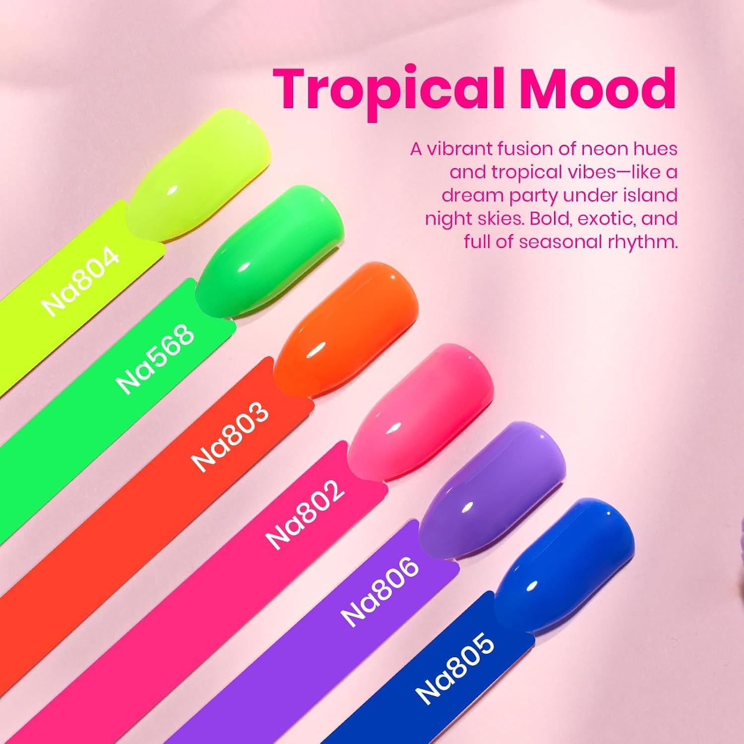 image:imageBeetles Neon Gel Polish Set  6 Colors HEMAFree 15ML Same Color Bottle Pink Green Coral Purple Blue Neon Gel Nail Polish Set Soak Off UV Lamp Bright Rainbow Summer Nails Art Professional SalonTropical Mood