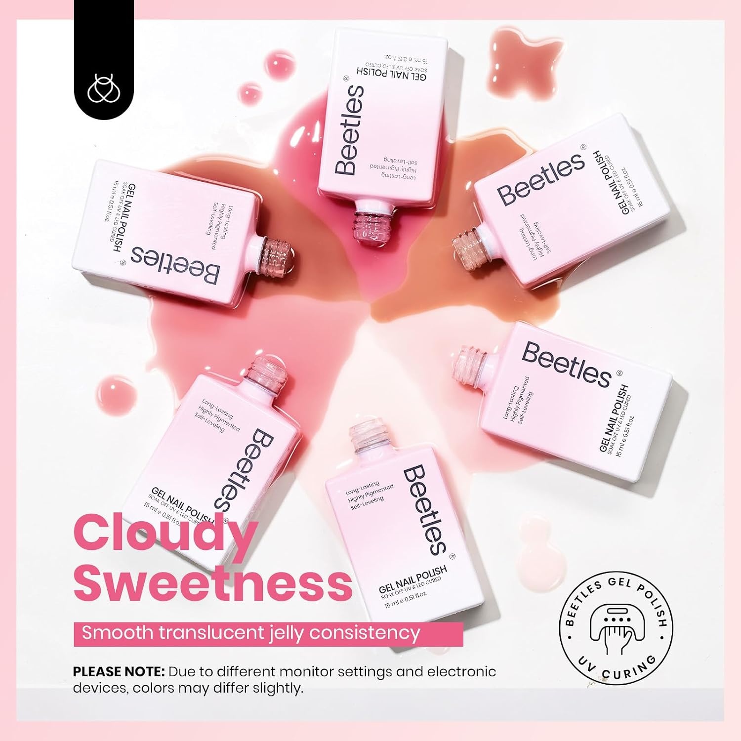 image:imageBeetles Neon Gel Polish Set  6 Colors HEMAFree 15ML Same Color Bottle Pink Green Coral Purple Blue Neon Gel Nail Polish Set Soak Off UV Lamp Bright Rainbow Summer Nails Art Professional SalonCloudy Sweetness