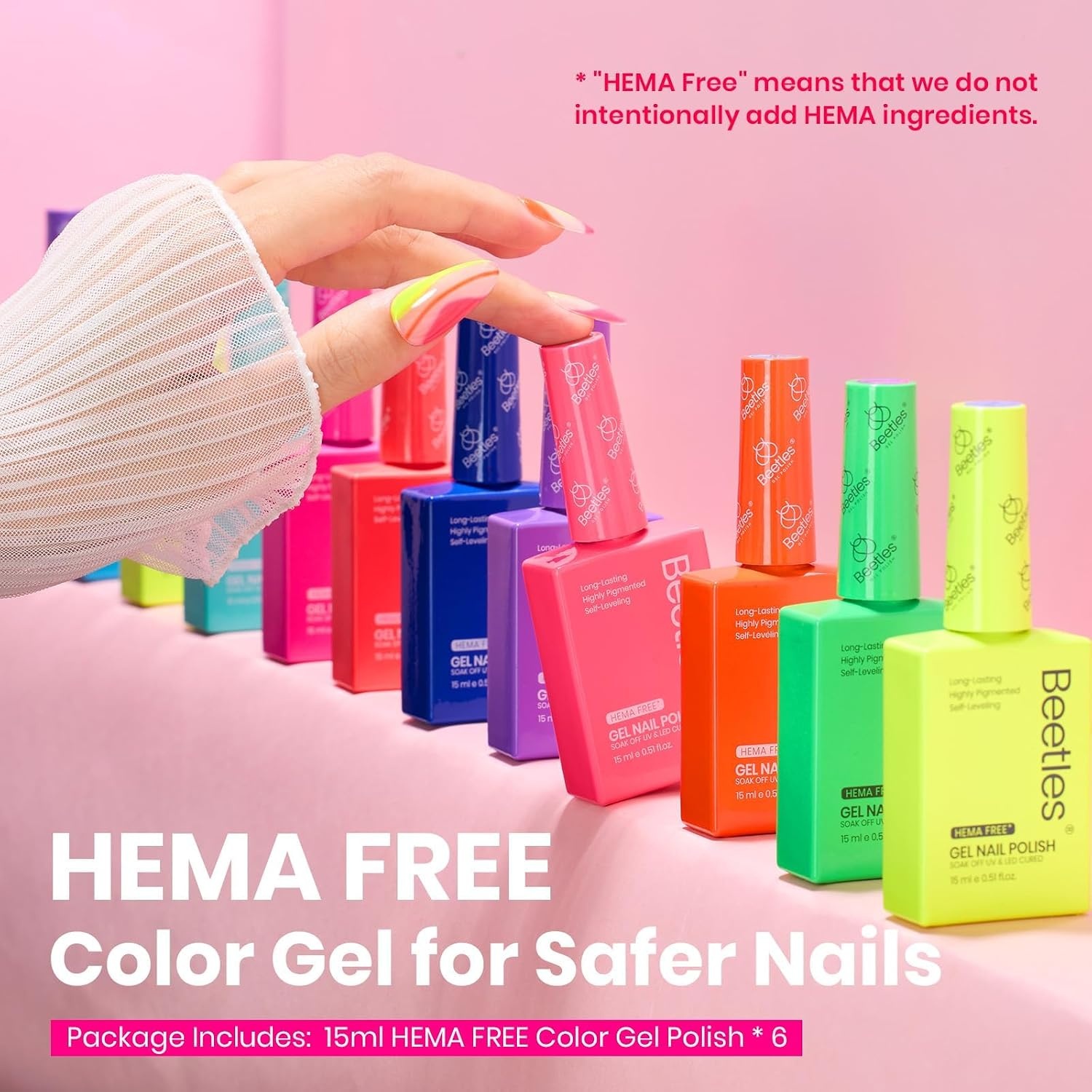 image:imageBeetles Neon Gel Polish Set  6 Colors HEMAFree 15ML Same Color Bottle Pink Green Coral Purple Blue Neon Gel Nail Polish Set Soak Off UV Lamp Bright Rainbow Summer Nails Art Professional SalonTropical Mood