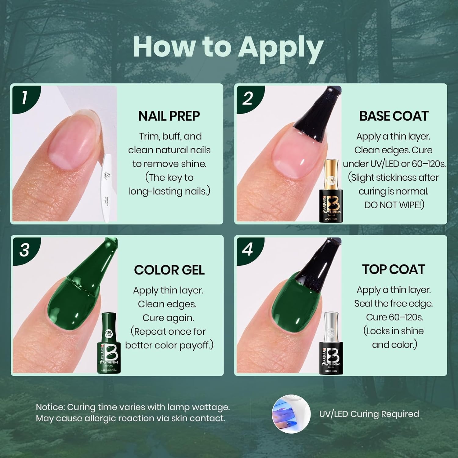 image:imageBeetles Neon Gel Polish Set  6 Colors HEMAFree 15ML Same Color Bottle Pink Green Coral Purple Blue Neon Gel Nail Polish Set Soak Off UV Lamp Bright Rainbow Summer Nails Art Professional SalonForest Fog Shade Set