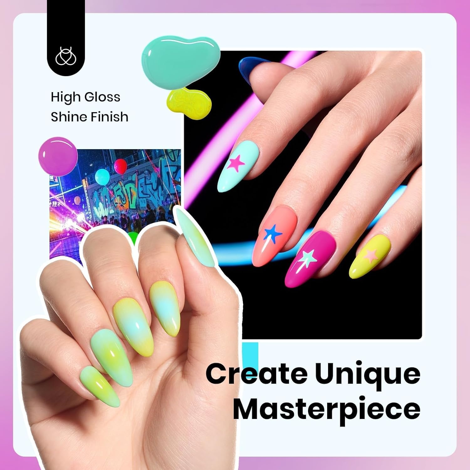 image:imageBeetles Neon Gel Polish Set  6 Colors HEMAFree 15ML Same Color Bottle Pink Green Coral Purple Blue Neon Gel Nail Polish Set Soak Off UV Lamp Bright Rainbow Summer Nails Art Professional SalonSpectrum Dance