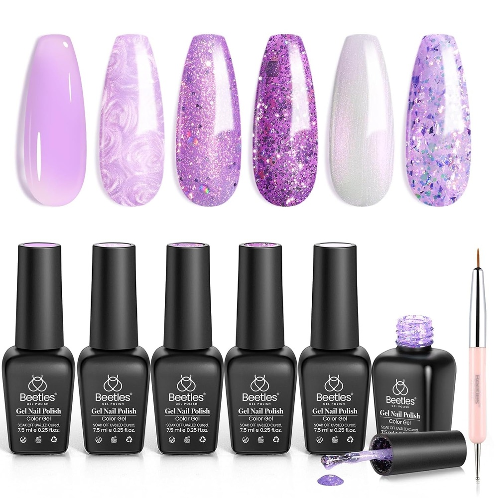 image:imageBeetles Cat Eye Gel Nail Polish Set 6 Colors Fairy Garden Pastel Spring Shimmer Glitter Gel Polish Kit Pink Red Blue Orange Green Purple Velvet Gel Soak Off UV Magnet Nail Art DIY Gift for WomenMoonlit Whimsy
