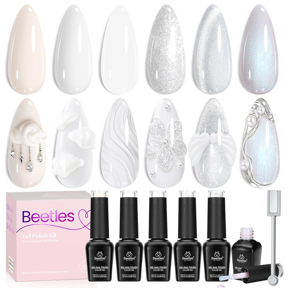 image:imageBeetles Cat Eye Gel Nail Polish Set 6 Colors Fairy Garden Pastel Spring Shimmer Glitter Gel Polish Kit Pink Red Blue Orange Green Purple Velvet Gel Soak Off UV Magnet Nail Art DIY Gift for WomenCloud Aura