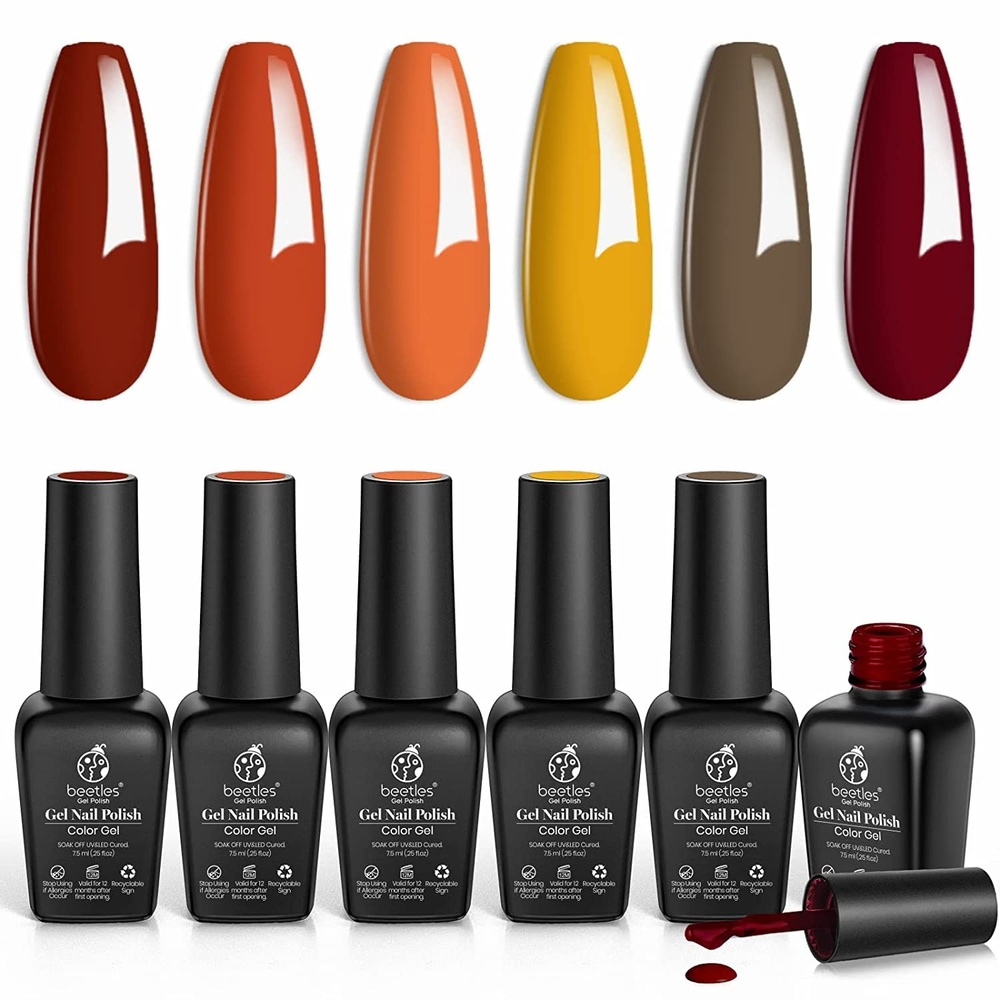 image:imageBeetles Cat Eye Gel Nail Polish Set 6 Colors Fairy Garden Pastel Spring Shimmer Glitter Gel Polish Kit Pink Red Blue Orange Green Purple Velvet Gel Soak Off UV Magnet Nail Art DIY Gift for WomenA6 Colors Autumn Leaves