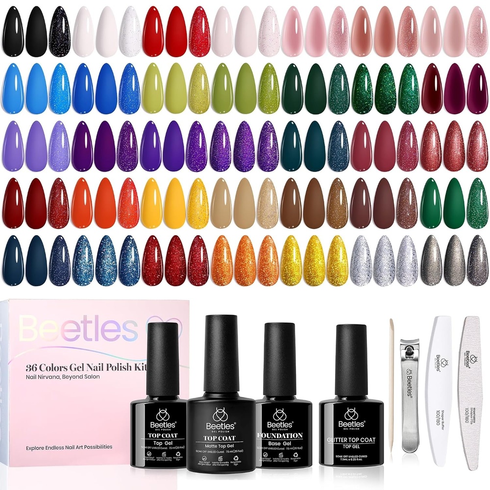 image:imageBeetles Gel Nail Polish Set 36 Colors Gel Polish with Base Coat Glossy Matte amp Glitter Gel Top Coat White Jelly Blue Mystic Wonderland Collection Pink Gifts for Women