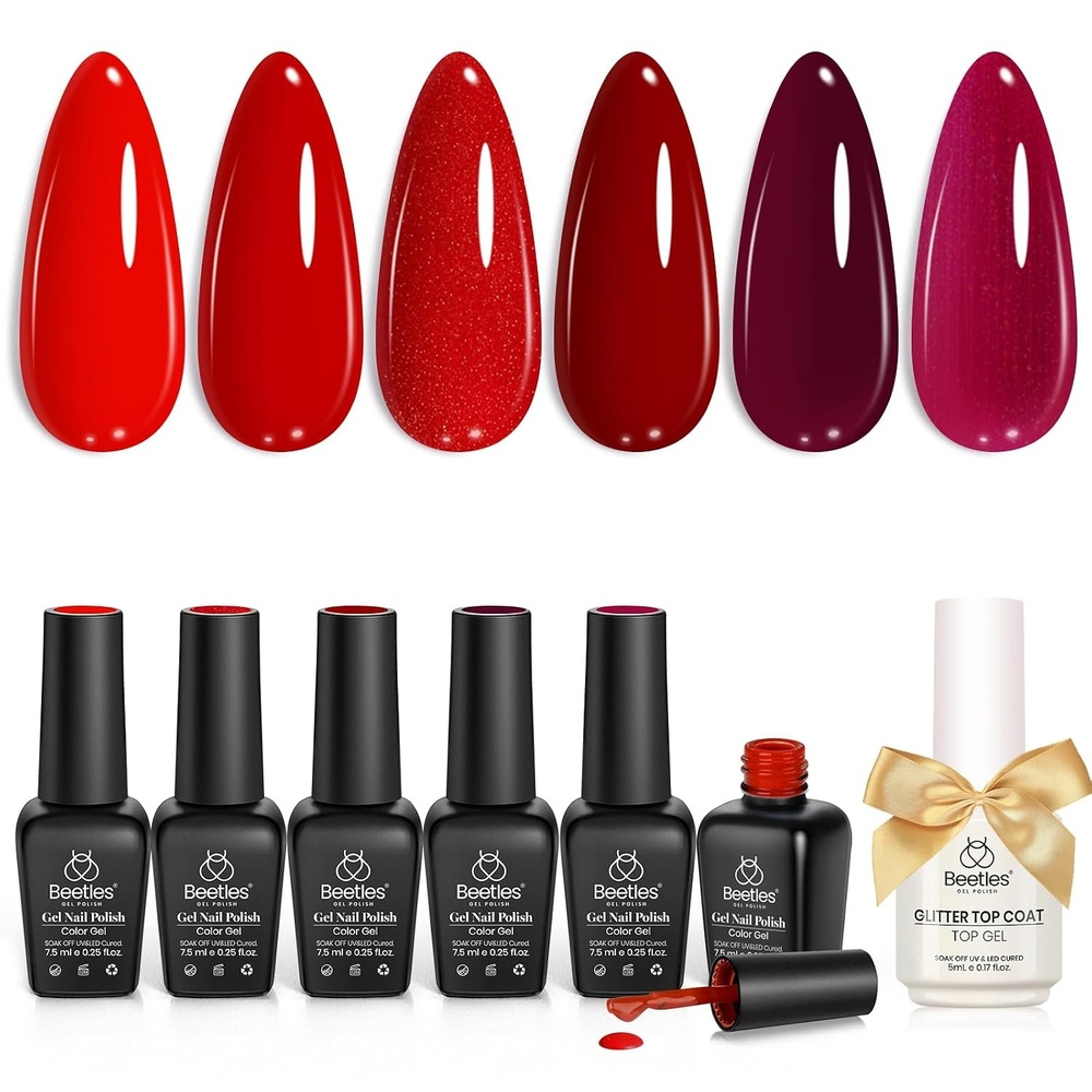 image:imageBeetles Jelly Gel Nail Polish Set  6 Colors Jelly Gel Polish Kit Yellow Orange Burgundy Red Purple Green Sheer Translucent Soak off UV Nail Art Manicure Gift for Women0Red Burgundy