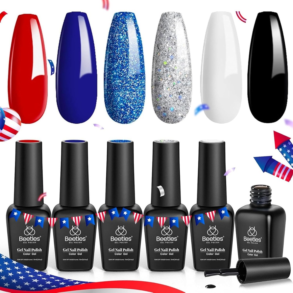image:imageBeetles Jelly Gel Nail Polish Set  6 Colors Jelly Gel Polish Kit Yellow Orange Burgundy Red Purple Green Sheer Translucent Soak off UV Nail Art Manicure Gift for WomenBlue White Set