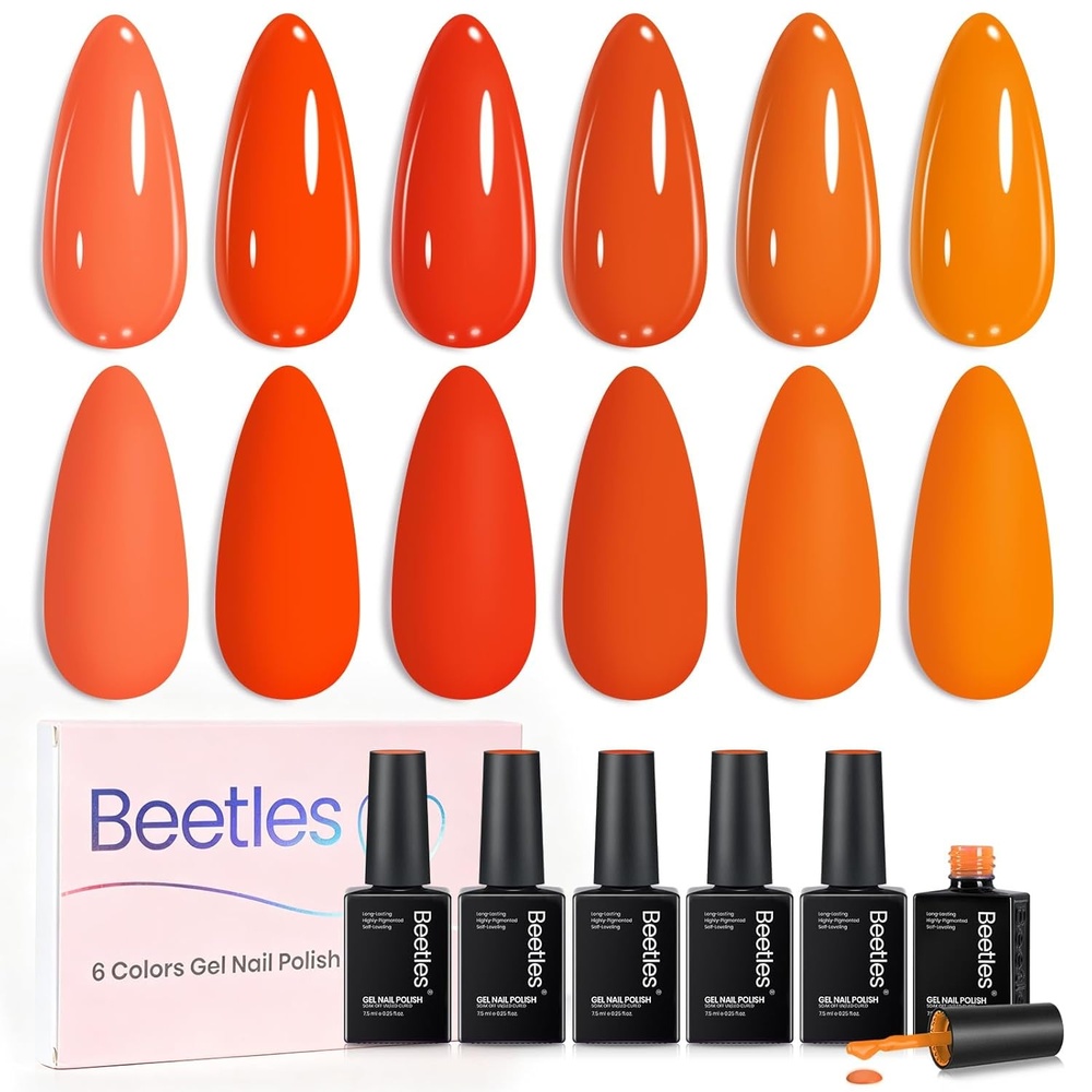 image:imageBeetles Jelly Gel Nail Polish Set  6 Colors Jelly Gel Polish Kit Yellow Orange Burgundy Red Purple Green Sheer Translucent Soak off UV Nail Art Manicure Gift for WomenScarlet Sunset