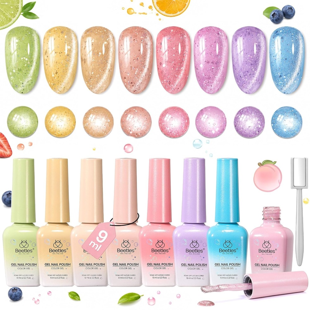 image:imageBeetles Jelly Gel Nail Polish Set  6 Colors Jelly Gel Polish Kit Yellow Orange Burgundy Red Purple Green Sheer Translucent Soak off UV Nail Art Manicure Gift for Women000Bubbly Mixology