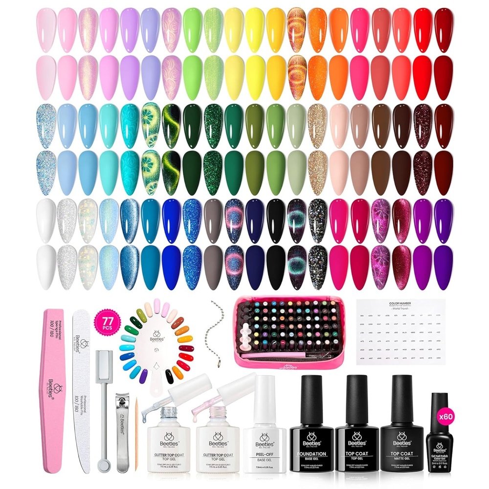 image:imageBeetles Jelly Gel Nail Polish Set 53PCS 36 Colors Jelly Pink Milky White Red Black Blue Green Silver Cat Eye Base Glitter Glossy Matte Top Coat Crystal Ice Collection French Nails Gift for Women1 World Travel