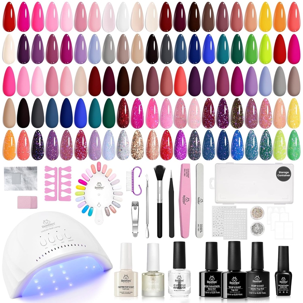 image:imageBeetles Jelly Gel Nail Polish Set 53PCS 36 Colors Jelly Pink Milky White Red Black Blue Green Silver Cat Eye Base Glitter Glossy Matte Top Coat Crystal Ice Collection French Nails Gift for WomenChic Outfits Nail Kit for Beginners