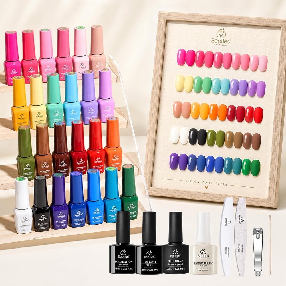 image:imageBeetles Jelly Gel Nail Polish Set 53PCS 36 Colors Jelly Pink Milky White Red Black Blue Green Silver Cat Eye Base Glitter Glossy Matte Top Coat Crystal Ice Collection French Nails Gift for WomenSeasons Impressions Color Bottle Gel