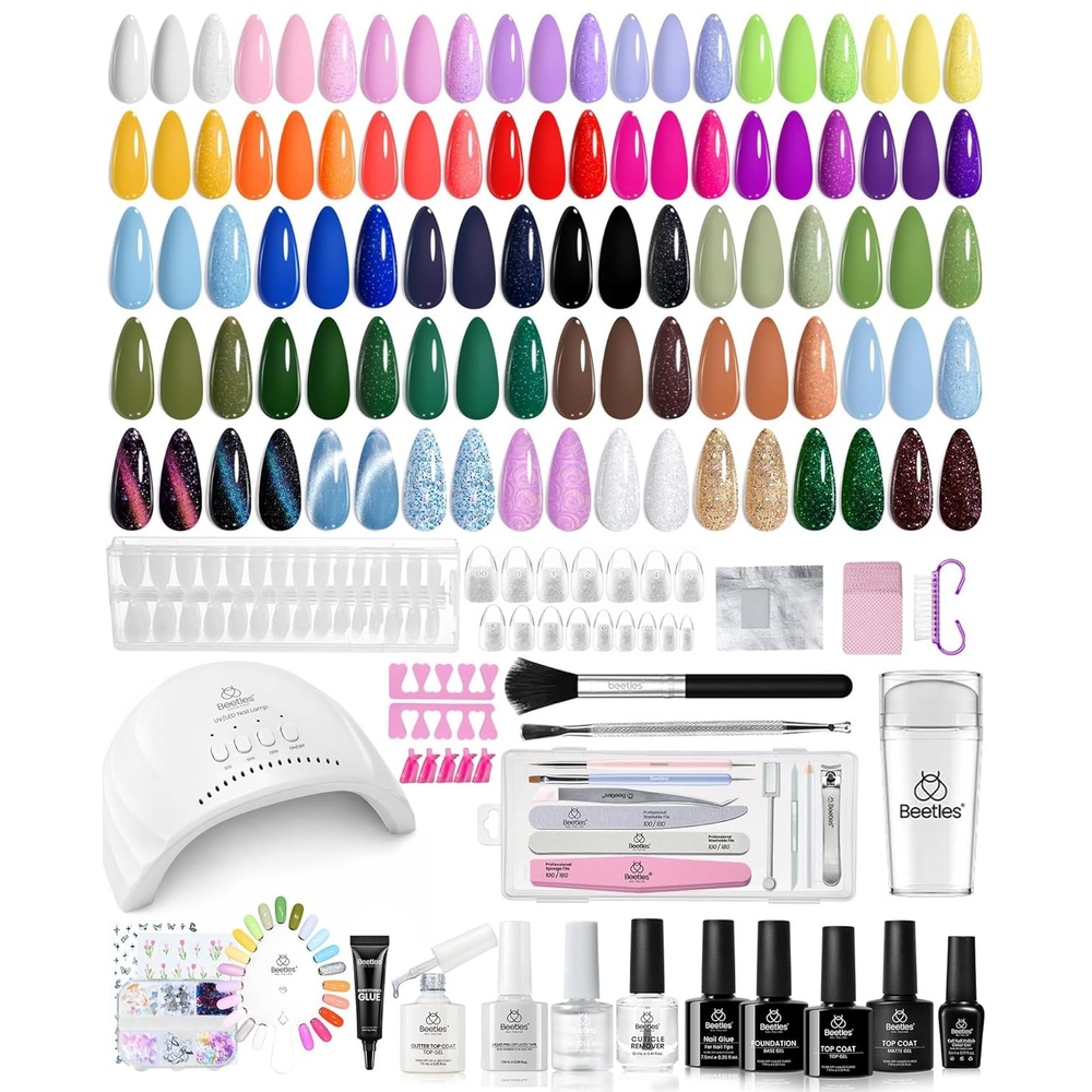 image:imageBeetles Jelly Gel Nail Polish Set 53PCS 36 Colors Jelly Pink Milky White Red Black Blue Green Silver Cat Eye Base Glitter Glossy Matte Top Coat Crystal Ice Collection French Nails Gift for WomenTravel Diary Nail Kit for Beginners