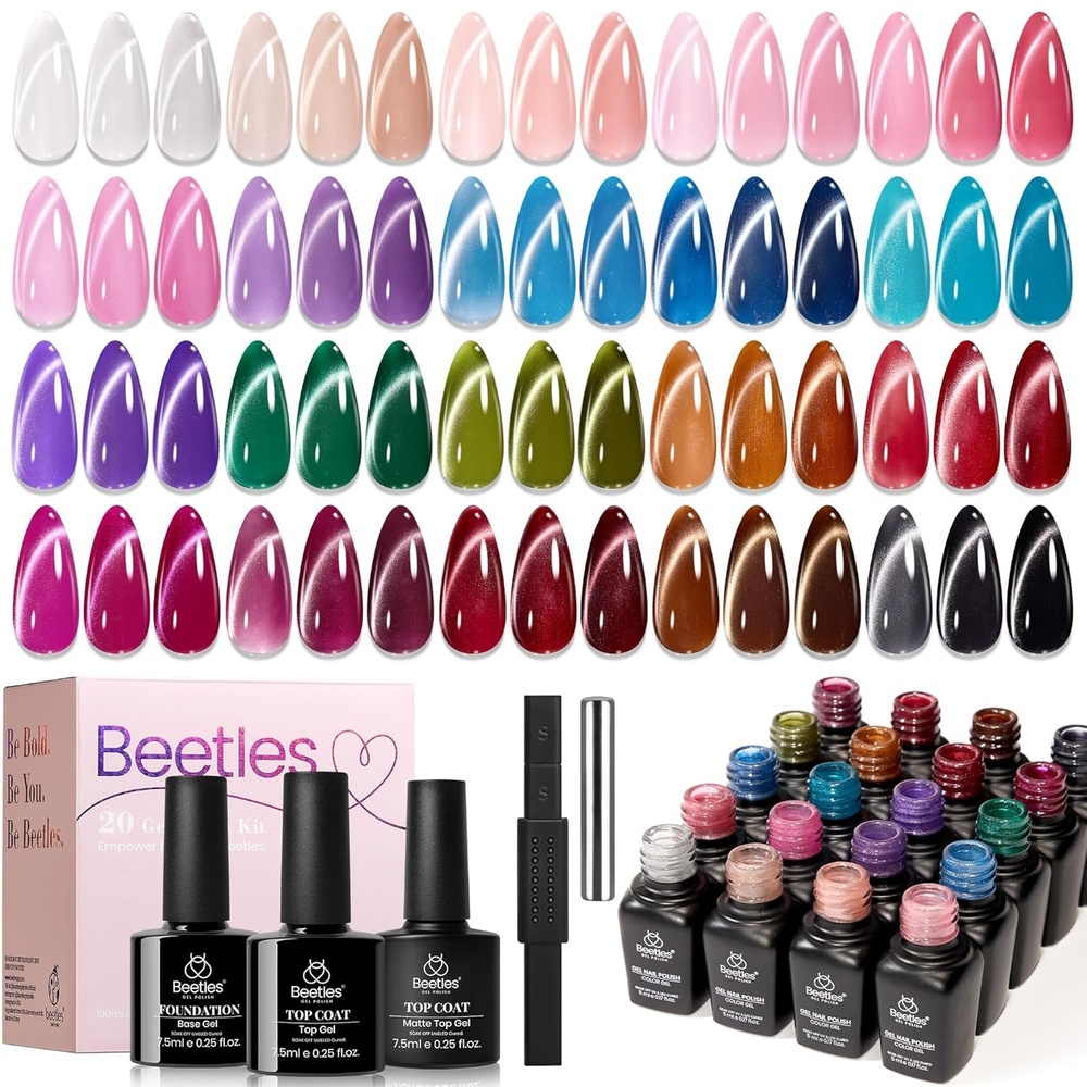 image:imageBeetles Jelly Gel Nail Polish Set 53PCS 36 Colors Jelly Pink Milky White Red Black Blue Green Silver Cat Eye Base Glitter Glossy Matte Top Coat Crystal Ice Collection French Nails Gift for Women000Timeless Gleam
