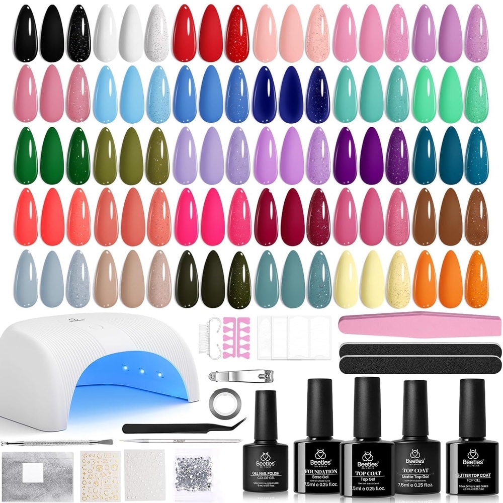 image:imageBeetles Jelly Gel Nail Polish Set 53PCS 36 Colors Jelly Pink Milky White Red Black Blue Green Silver Cat Eye Base Glitter Glossy Matte Top Coat Crystal Ice Collection French Nails Gift for Women0  32 colors Four Seasons Glow