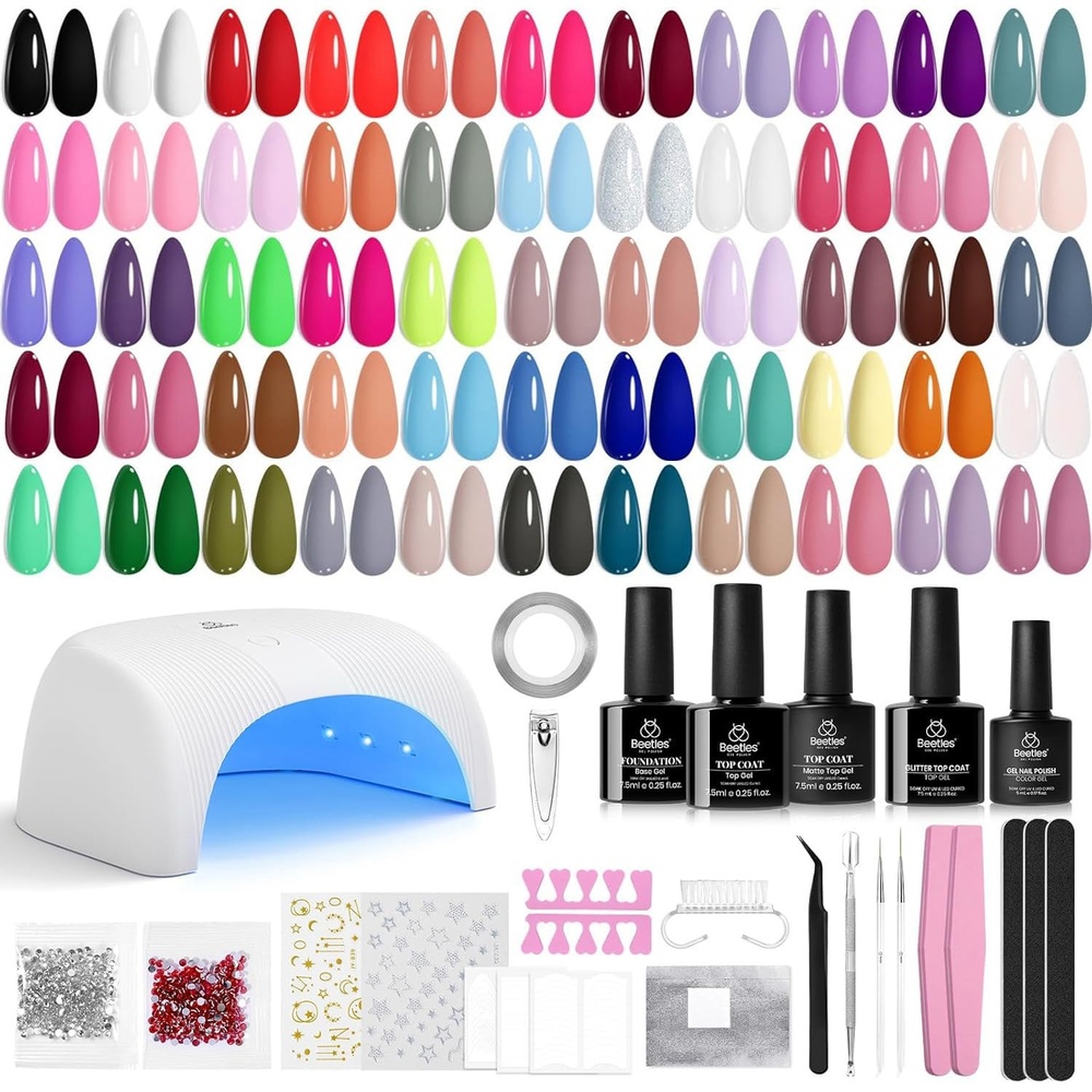 image:imageBeetles Jelly Gel Nail Polish Set 53PCS 36 Colors Jelly Pink Milky White Red Black Blue Green Silver Cat Eye Base Glitter Glossy Matte Top Coat Crystal Ice Collection French Nails Gift for Women0Color Enchantment Beginner Kit