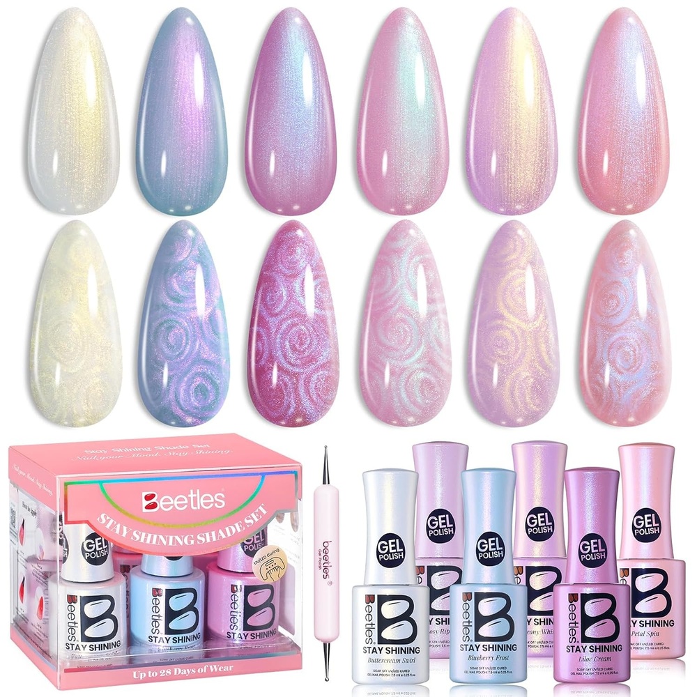 image:imageBeetles Neon Gel Polish Set  6 Colors HEMAFree 15ML Same Color Bottle Pink Green Coral Purple Blue Neon Gel Nail Polish Set Soak Off UV Lamp Bright Rainbow Summer Nails Art Professional SalonPearly Swirl Shade Set