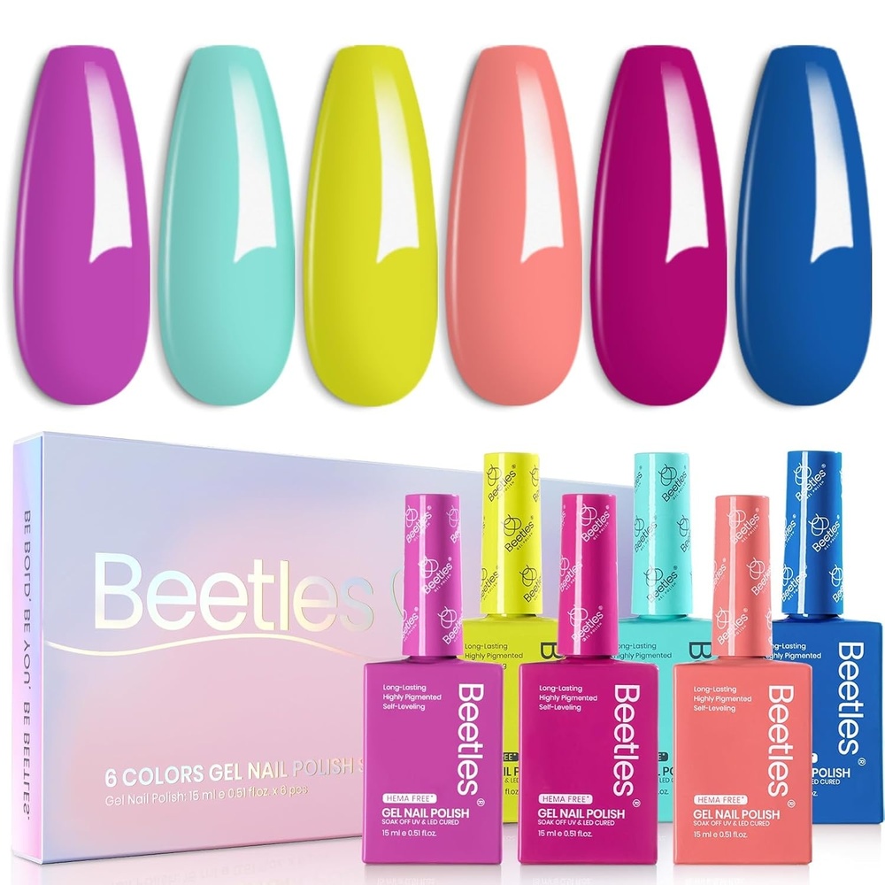 image:imageBeetles Neon Gel Polish Set  6 Colors HEMAFree 15ML Same Color Bottle Pink Green Coral Purple Blue Neon Gel Nail Polish Set Soak Off UV Lamp Bright Rainbow Summer Nails Art Professional SalonSpectrum Dance
