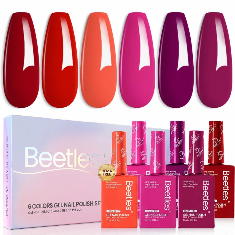 image:imageBeetles Neon Gel Polish Set  6 Colors HEMAFree 15ML Same Color Bottle Pink Green Coral Purple Blue Neon Gel Nail Polish Set Soak Off UV Lamp Bright Rainbow Summer Nails Art Professional SalonFiery Passion