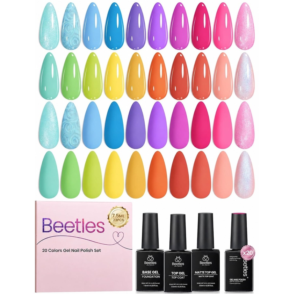 image:imageBeetles Summer Gel Nail Polish Kit  Island Holiday 36 Colors Neon Yellow Orange Hot Pink Glitter Gel Polish with Base Top Coat Matte Top Coat Soak Off UV LED DIY Manicure Gift for WomenTropical Bloom