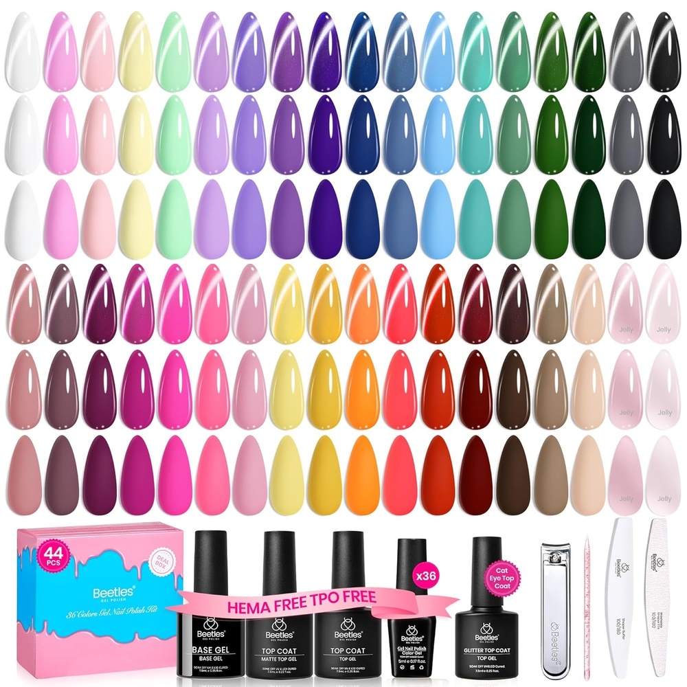 image:imageBeetles Summer Gel Nail Polish Kit  Island Holiday 36 Colors Neon Yellow Orange Hot Pink Glitter Gel Polish with Base Top Coat Matte Top Coat Soak Off UV LED DIY Manicure Gift for Women000 Deal Box Harmony Palette Gel Polish Set