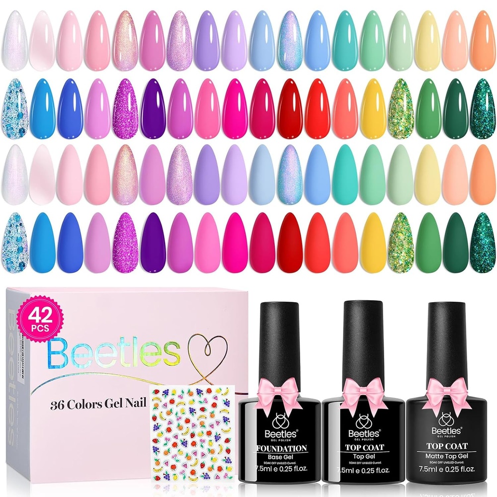image:imageBeetles Summer Gel Nail Polish Kit  Island Holiday 36 Colors Neon Yellow Orange Hot Pink Glitter Gel Polish with Base Top Coat Matte Top Coat Soak Off UV LED DIY Manicure Gift for WomenWoodland Fairy