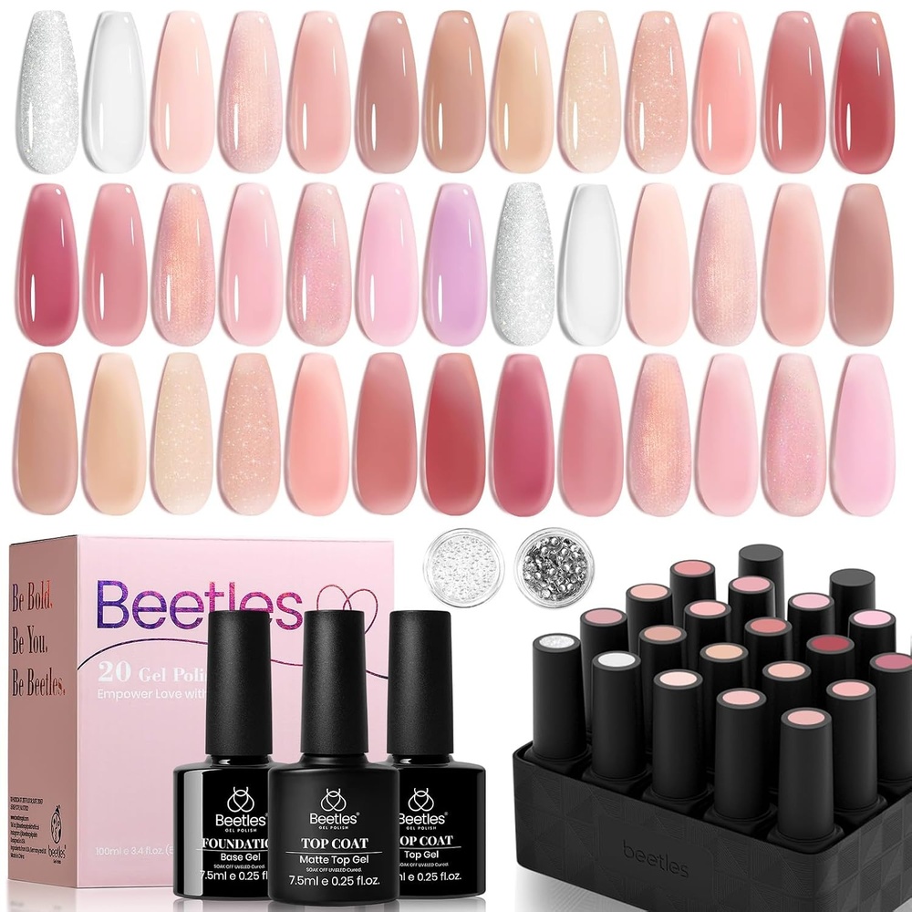 image:imageBeetles Summer Gel Nail Polish Kit  Island Holiday 36 Colors Neon Yellow Orange Hot Pink Glitter Gel Polish with Base Top Coat Matte Top Coat Soak Off UV LED DIY Manicure Gift for Women000Nude Paradise