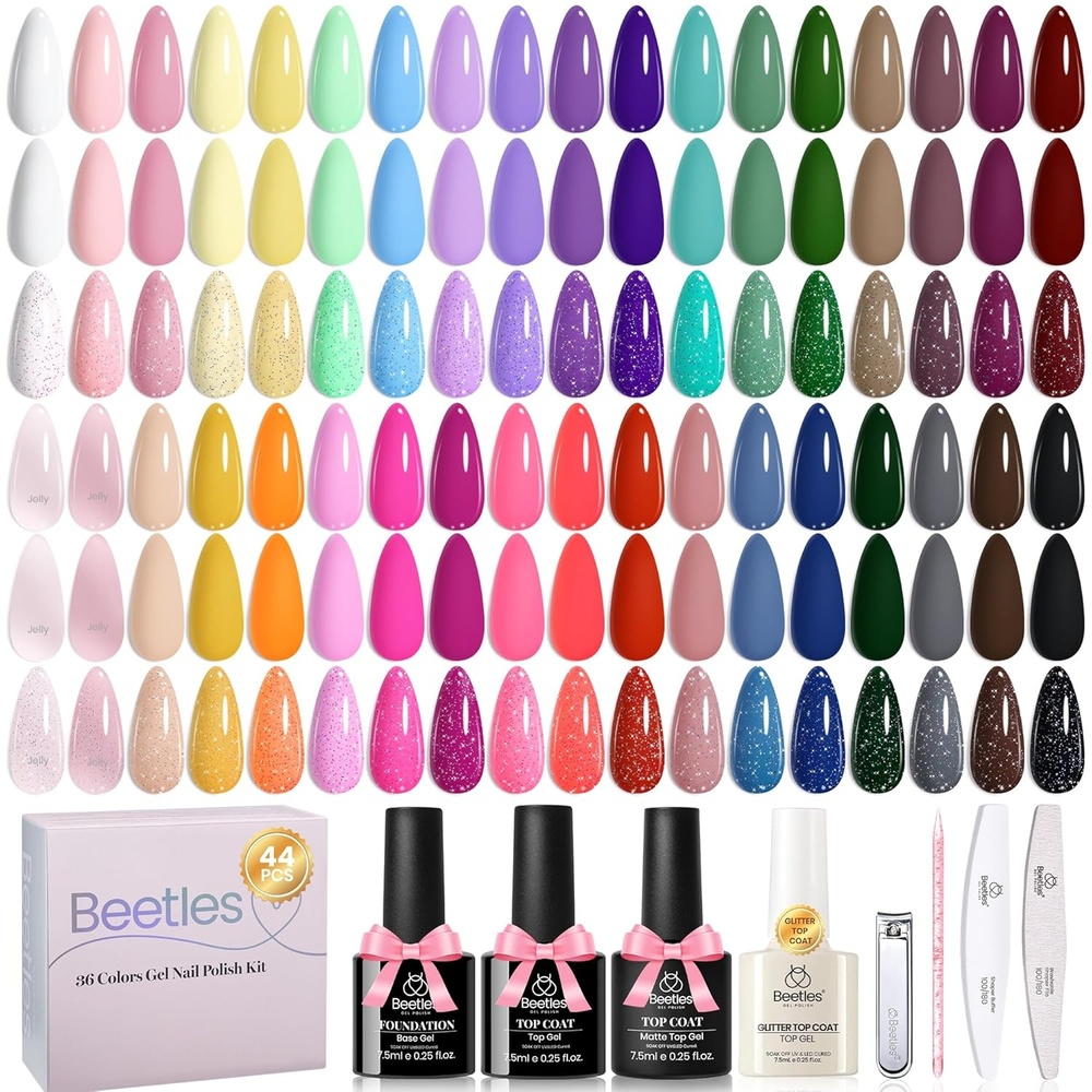 image:imageBeetles Summer Gel Polish Set  Petal Symphony Collection 40 Pcs 36 Colors Pastel Gel Polish Set Summer Bright Colors Pink Red Green Blue Color Gel with BaseampGlossy Matte Top Coat UV LED Nail ArtCold Shoulder