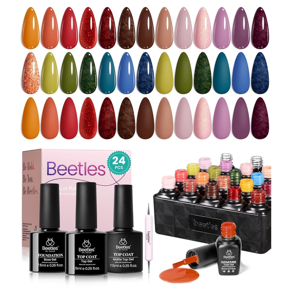 image:imagebeetles Gel Polish Kit  36 colors Summer Pastel Blue Green Glitter Gel Nail Polish with Nail Art Foil Glue Base Coat Glossy Top Coat Impressionist Garden Soak off Uv Gel Manicure Kit Gifts00 Toy Eden