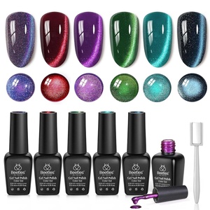 Beetles Cat Eye Gel Nail Polish Set, 6 Colors Fairy Garden Pastel Spring Shimmer Glitter Gel Polish Kit Pink Red Blue Orange Green Purple Velvet Gel Soak Off UV Magnet Nail Art DIY Gift for Women(0-0-0-Galaxy Beam)