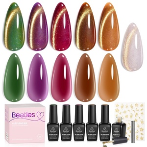 Beetles Cat Eye Gel Nail Polish Set, 6 Colors Fairy Garden Pastel Spring Shimmer Glitter Gel Polish Kit Pink Red Blue Orange Green Purple Velvet Gel Soak Off UV Magnet Nail Art DIY Gift for Women(0-0-0-Gilded Lull)