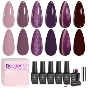 Beetles Cat Eye Gel Nail Polish Set, 6 Colors Fairy Garden Pastel Spring Shimmer Glitter Gel Polish Kit Pink Red Blue Orange Green Purple Velvet Gel Soak Off UV Magnet Nail Art DIY Gift for Women(0-0-0-Muse Of Midnight)