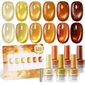 Beetles Crystal Garden Cat Eye Gel Nail Polish Set – 6 Colors 15ML Full Size Spring Gel Polish Kit Glitter Pink Blue Orange Green Magnetic Effect Soak Off UV Nail Art DIY Manicure Gifts for Women(Falling Gold)