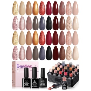 Beetles Gel Nail Polish Kit 36 Colors, Summer Pastel Gel Polish Set with Base Coat Glossy Top Coat & Nail Art Foil Glue, Blue Green Glitter Soak Off UV LED Manicure Kit(0-0 Warm Mist)