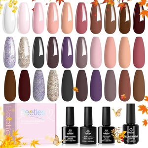Beetles Gel Nail Polish Set 36 Colors Nail Gel Polish Kit Burgundy Red Blue Green Brown Gold Glitter Pink with Base Top Coat UV LED Needed Manicure Gifts for Women Neutral Elegance(Natural Charm)