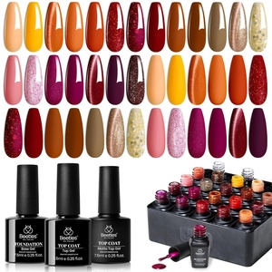 Beetles Gel Nail Polish Set, 40 PCS 36 Colors Verse of Flower Summer Gel Polish Kit, 0.17 Fl Oz, Pastel Pink Purple Blue Red, Base Glossy Matte Top Coat, Flower Stickers, Soak Off UV LED(0-0 Autumn Aura)
