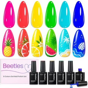 Beetles Jelly Gel Nail Polish Set – 6 Colors Jelly Gel Polish Kit Yellow Orange Burgundy Red Purple Green Sheer Translucent Soak off UV Nail Art Manicure Gift for Women(Dreamy Summer)