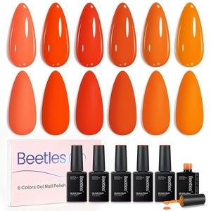 Beetles Jelly Gel Nail Polish Set – 6 Colors Jelly Gel Polish Kit Yellow Orange Burgundy Red Purple Green Sheer Translucent Soak off UV Nail Art Manicure Gift for Women(Scarlet Sunset)