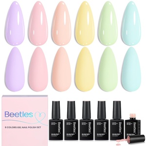 Beetles Jelly Gel Nail Polish Set – 6 Colors Jelly Gel Polish Kit Yellow Orange Burgundy Red Purple Green Sheer Translucent Soak off UV Nail Art Manicure Gift for Women(Afternoon Desserts)