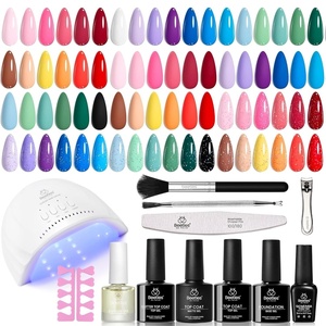 Beetles Jelly Gel Nail Polish Set, 53PCS 36 Colors Jelly Pink Milky White Red Black Blue Green Silver Cat Eye Base Glitter Glossy Matte Top Coat Crystal Ice Collection French Nails Gift for Women(Spring Energetic Movie)