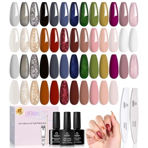 Beetles Jelly Gel Nail Polish Set, 53PCS 36 Colors Jelly Pink Milky White Red Black Blue Green Silver Cat Eye Base Glitter Glossy Matte Top Coat Crystal Ice Collection French Nails Gift for Women(0- Gilded Veil collection)